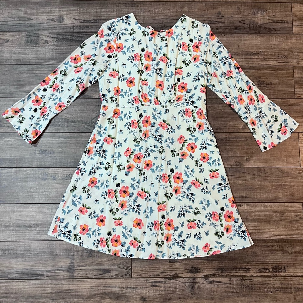 Floral Kids Dress - White with Pink and Blue Flowers